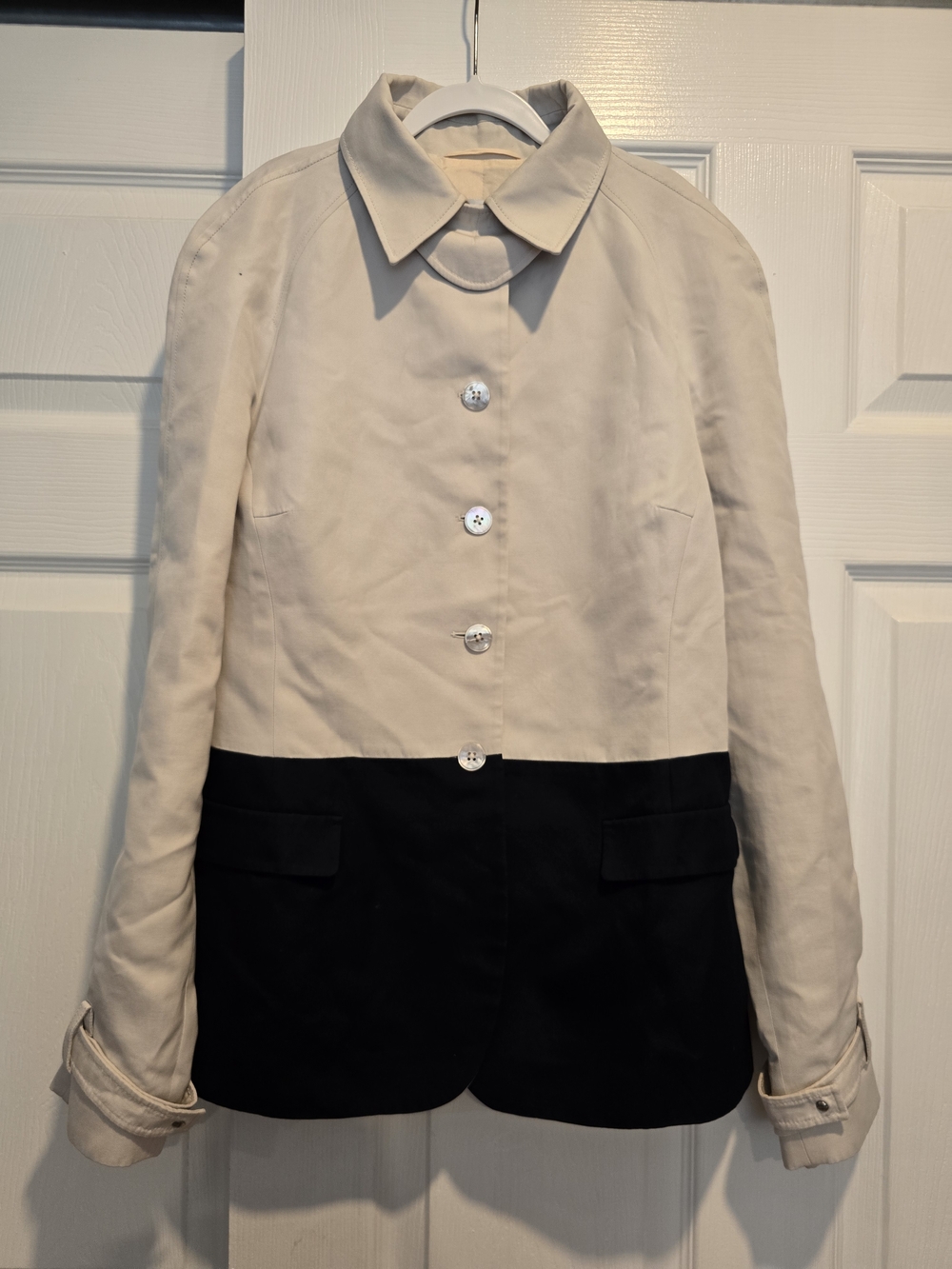 Jil Sander Cream and Black Two-Tone Trench Jacket